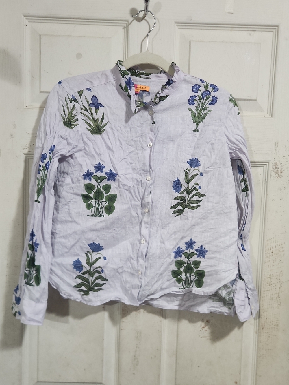 Vilagallo Lavender Shirt with Blue Floral and Green Leaf Print